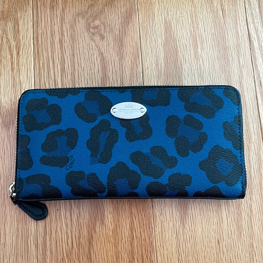 Coach Blue Leopard Zip Wallet